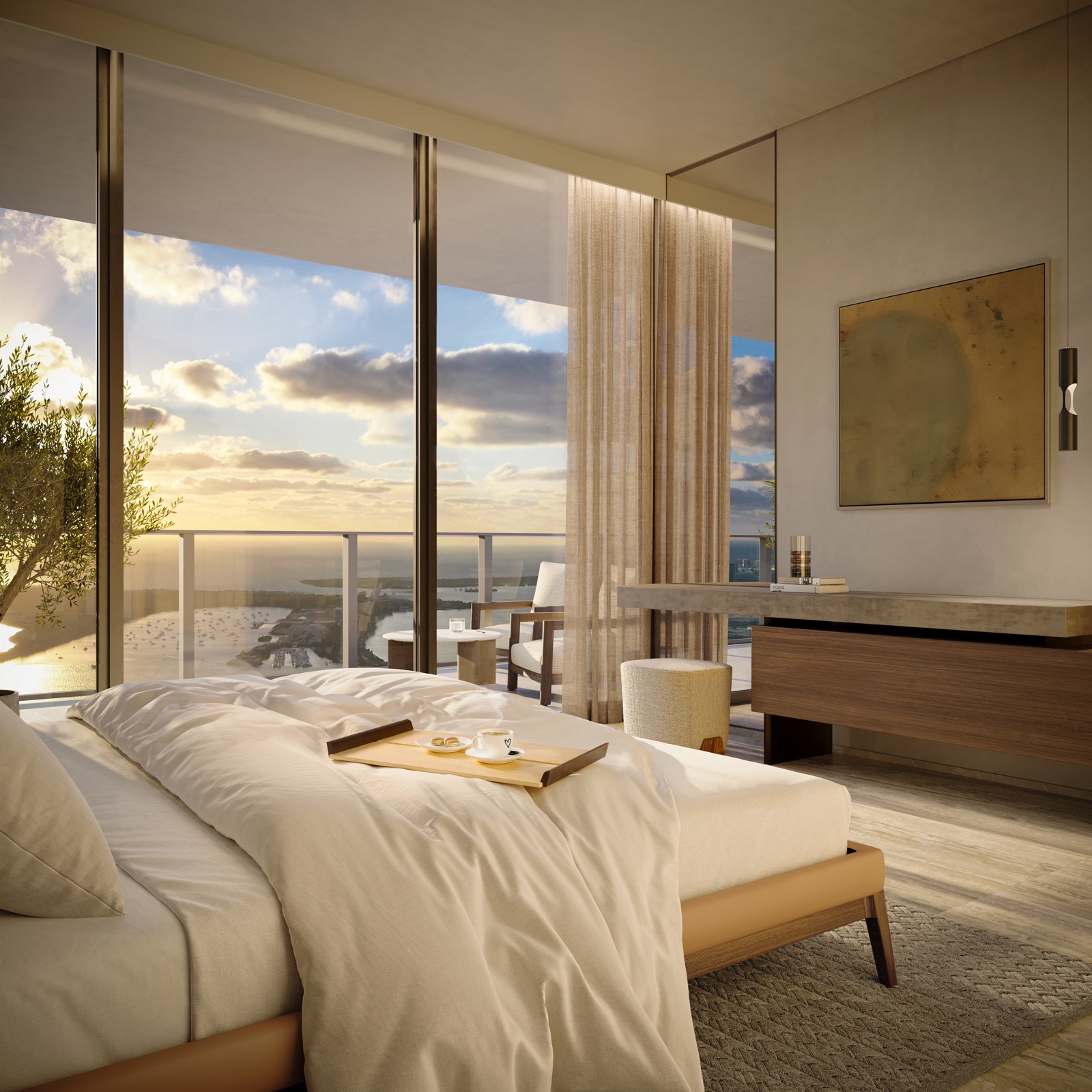 Casa Tua-curated bedroom at ORA — natural materials and warm Italian palette.